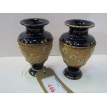 Pair of small Royal Doulton vases, height 14.5cms, together with a brass and ceramic comport.