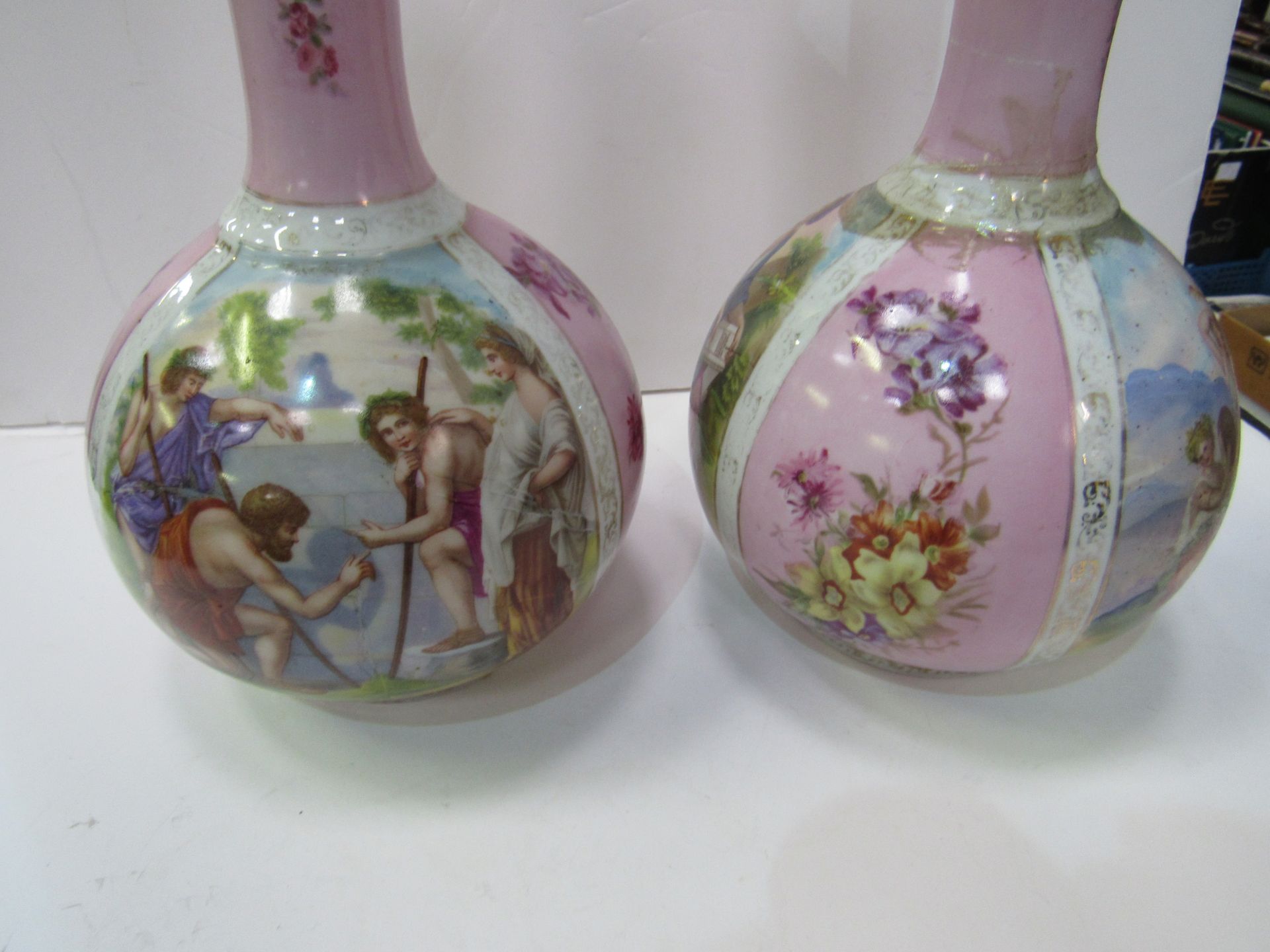 A pair of Limoges style decorative vases, height 34cms. Estimate £30-40. - Image 2 of 3