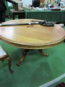 Mahogany circular tilt top table, on turned and carved pedestal to 3 feet. Diameter 116cms. Estimate