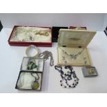 Quantity of costume jewellery mainly in boxes. Estimate £.