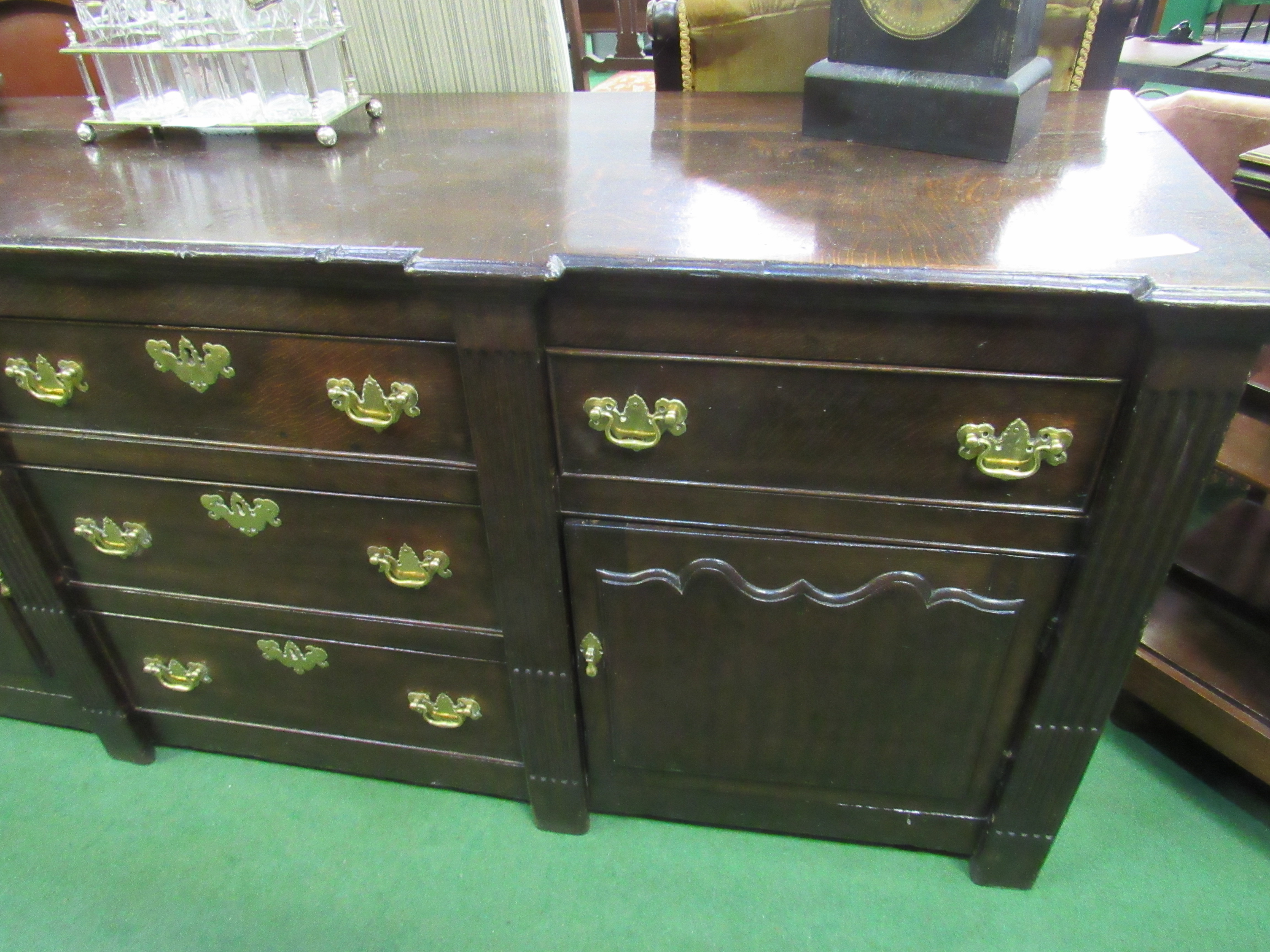 18th Century step fronted sideboard with 3 centre drawers flanked by 2 drawers with cupboards below, - Image 2 of 5