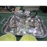 Silver plate tea set and tray and 5 sundae dishes. Estimate £40-60.