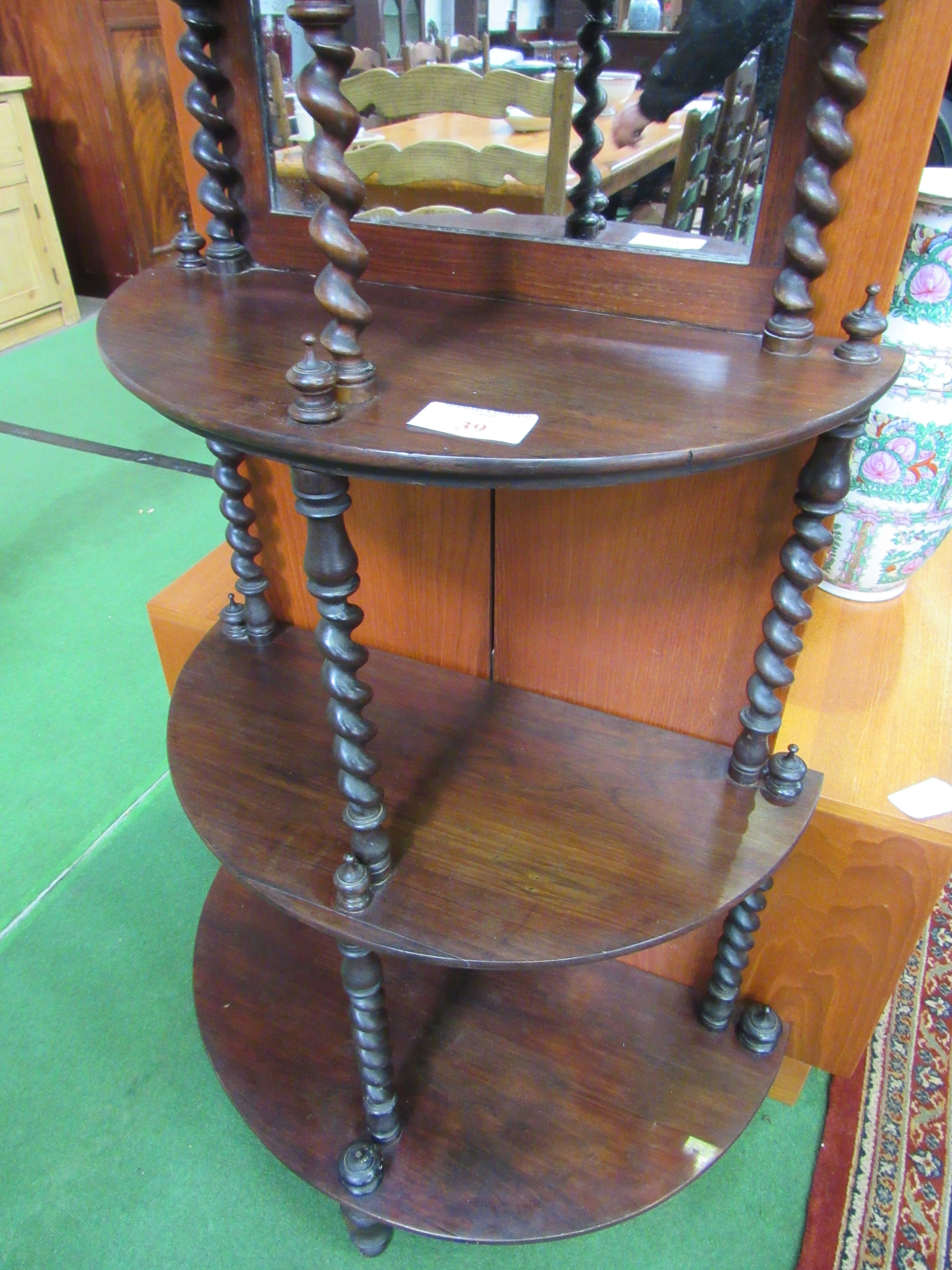 Victorian 5 tier Rosewood wot not, with barley twist columns and mirror back to top 2 shelves, 75