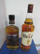 70cl bottle Highlands Park 12 year old single malt whisky and 1 litre bottle of Bells whisky.