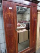 Edwardian inlaid mahogany wardrobe with bevel-edge glass mirror door & drawer beneath, 118 x 52 x