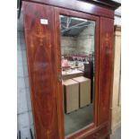 Edwardian inlaid mahogany wardrobe with bevel-edge glass mirror door & drawer beneath, 118 x 52 x