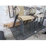 Metal garden table, 6 chairs and an umbrella.