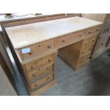 Pine pedestal desk, 121 x 54 x 85cms.