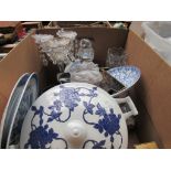 Assorted table ware, mainly blue and white and quartz carriage clock together with assorted