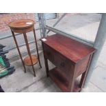 Small side table with 2 drawers and shelf below, 60 x 31 x 75cms together with inlaid mahogany pot