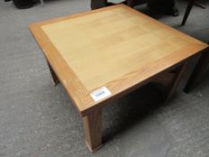 Laminated fold out swivel top low table, 72 x 72 (closed) x 46cms.