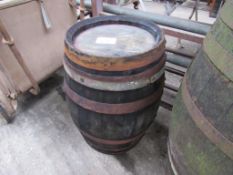 Smaller wooden barrel, diameter top 31cms, height 52cms.