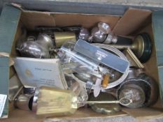 4 boxes of assorted metal ware; china ware; glass ware and quantity of LP's.