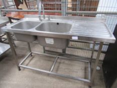 Stainless Steel 2 bowl sink unit 250 x 60 x 89cm.