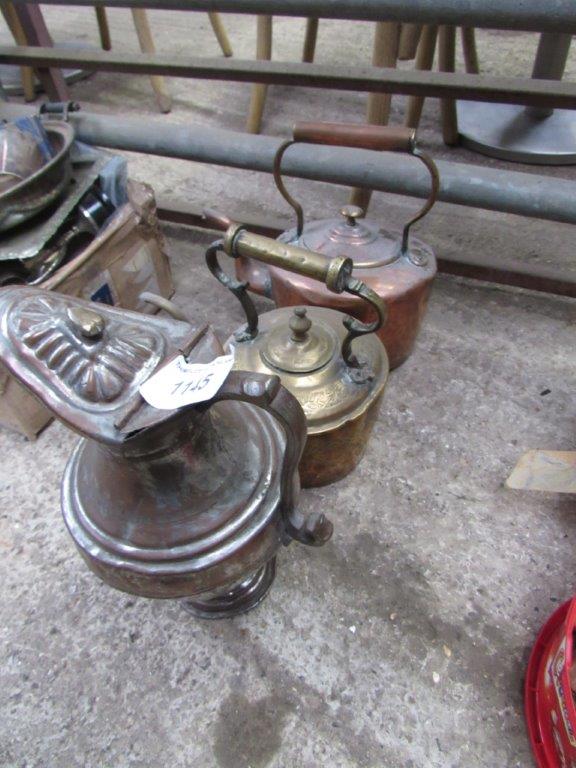 Copper kettle; brass kettle and copper urn.