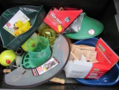 Box of pet cage bowls together with a box of other pet accessories.