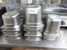 17 stainless steel gastronorm dishes.