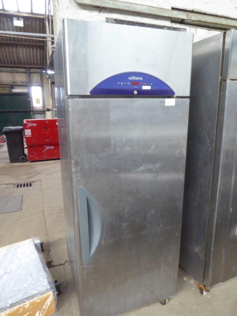 Williams stainless steel single door upright fridge/freezer.