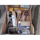 Box of carpenters tools.