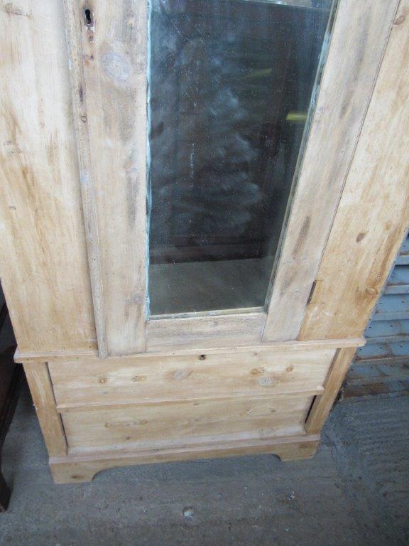 Pine single wardrobe with mirror door and 2 drawers to base. - Image 2 of 2