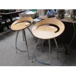 2 Lyra wood and chrome bar stools.