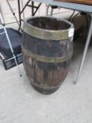 Brass bound rum barrel made into umbrella stand. Height 62cms.