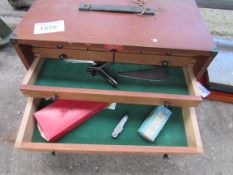 Enox wooden tool box and contents.