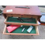 Enox wooden tool box and contents.