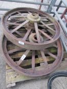 Pair original traction engine trailer iron wheels, 36 inch diameter.