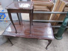 Glass top coffee table and small matching side table.