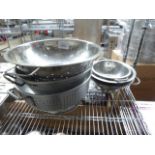 6 Stainless steel colanders.