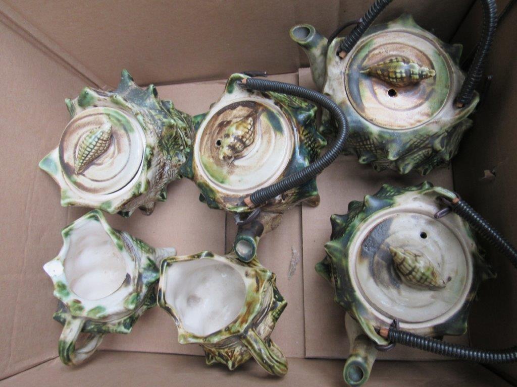 5 Bird trinket trays; ceramic money pot; 2 abstract art on stand; 3 shell teapots with matching - Image 3 of 3