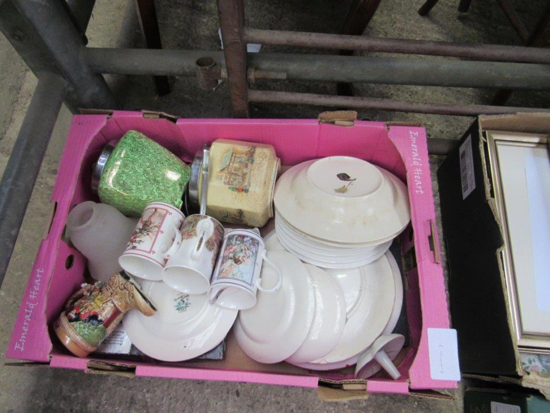 4 boxes of assorted metal ware; china ware; glass ware and quantity of LP's. - Image 2 of 3