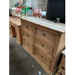 Pine 6 graduated chest of drawers, 133 x 49 x 105cms.