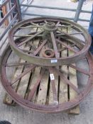 Pair original traction engine trailer iron wheels, 48 inch diameter.