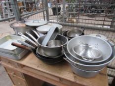 Quantity of various aluminium pots and pans.