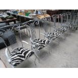 6 decorative metal framed faux zebra upholstered armchairs.
