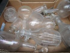 Box of various glass decanters.