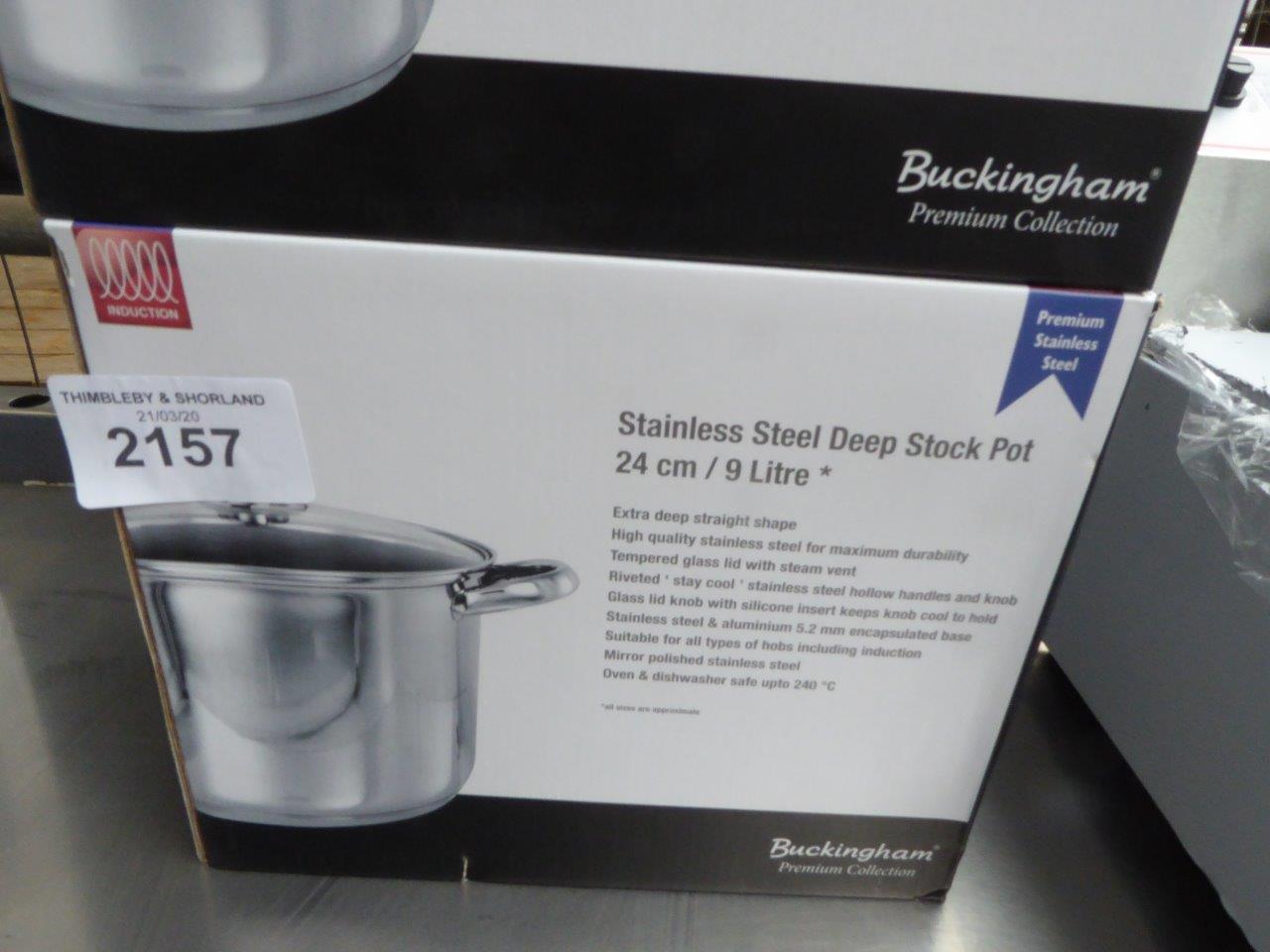 Deep 9 litre stock pot with lid for induction hobs.