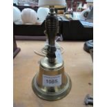 Large solid brass school bell with walnut handle.