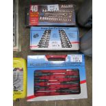 New 8 piece screwdriver set and 40 piece socket set plus 8 piece spanner set.