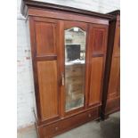 Edwardian mahogany wardrobe with mirror to door and drawer to base. 120 x 45 x196cms.