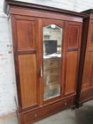 Edwardian mahogany wardrobe with mirror to door and drawer to base. 120 x 45 x196cms.