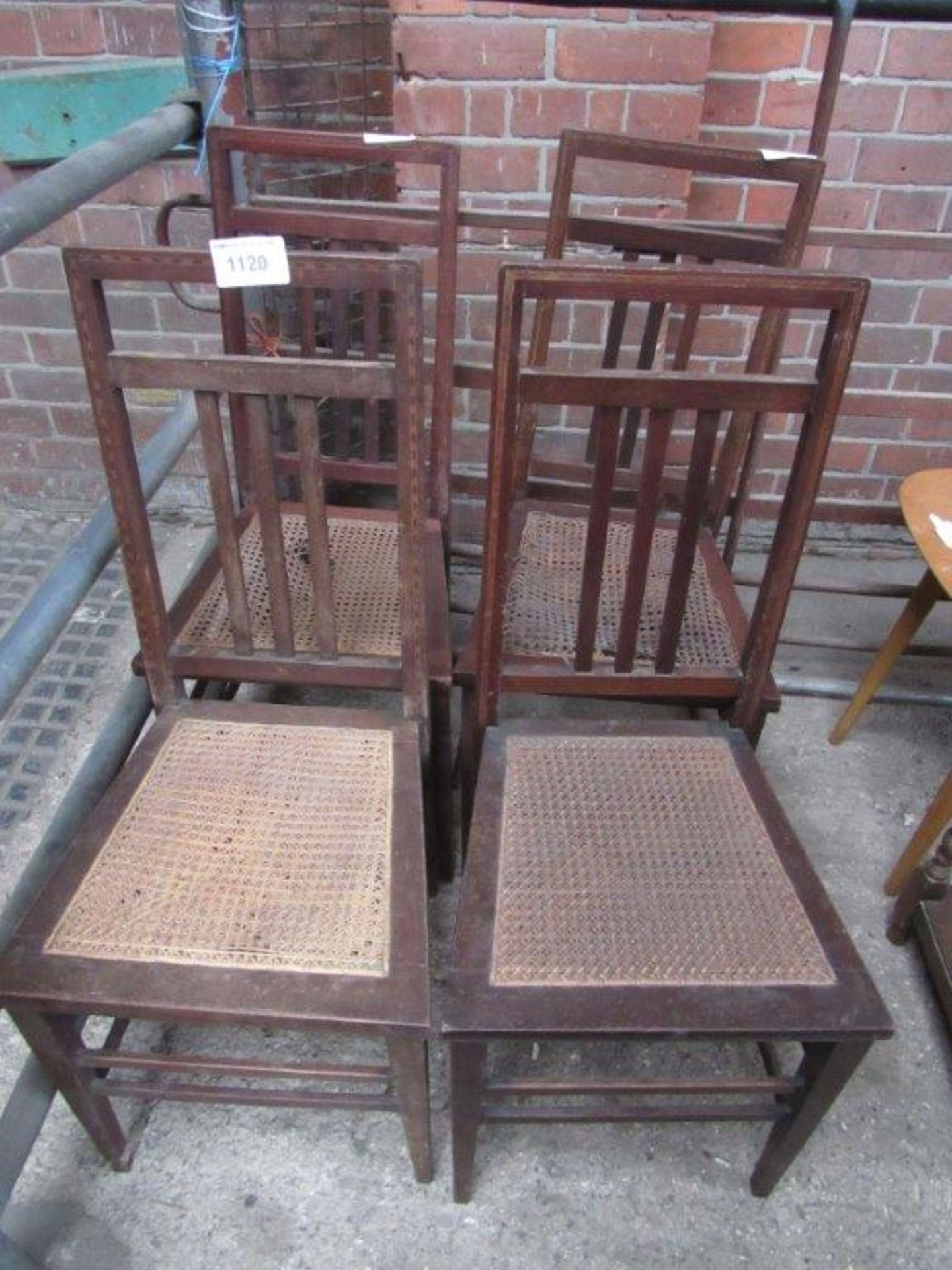 4 inlaid mahogany cane seat chairs.
