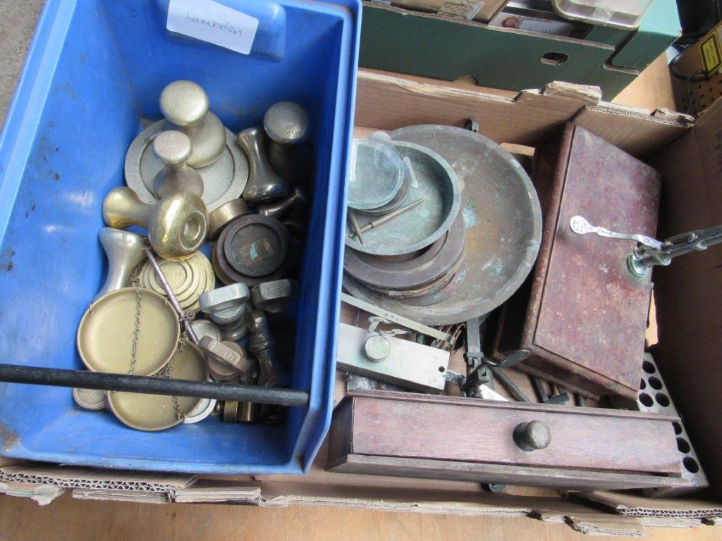 3 sets of Apothecary's scales and a quantity of metal weights