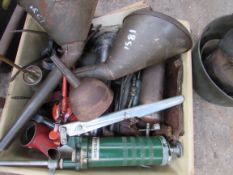 Box containing oil cans, funnels, jam pan and grease guns, cobblers last.