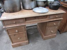 Pine pedestal desk, 121 x 61 x 82cms.