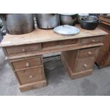 Pine pedestal desk, 121 x 61 x 82cms.