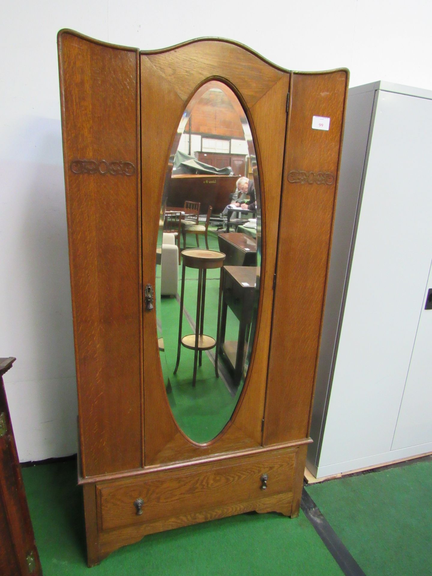 Oak 1930's wardrobe with drawer to base.