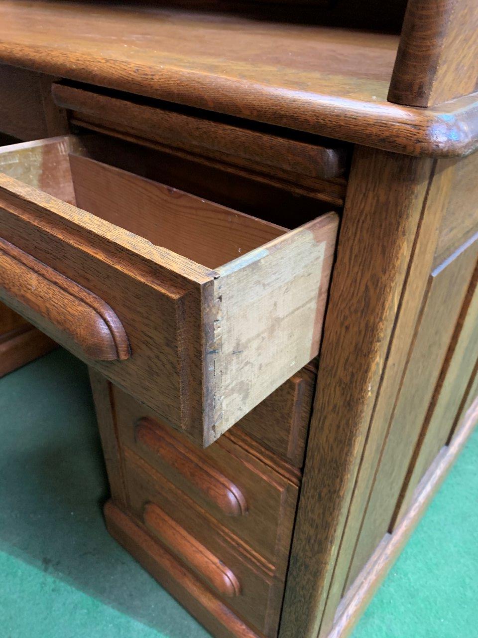 Late 19th Century/early 20th Century oak roll-top top pedestal desk. - Image 6 of 7